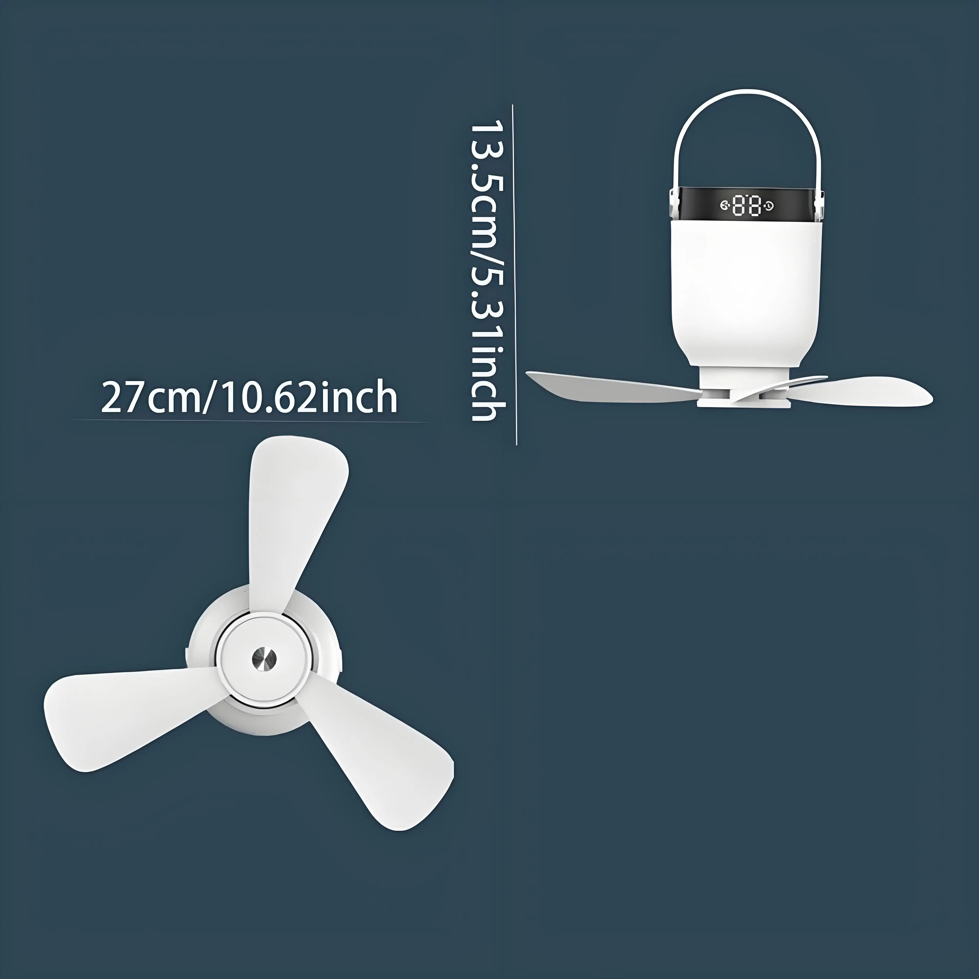 Portable Fan with Led Light and 8000 Mah Battery Powered Fan with Hook Traveler's Mini Outdoor Camping Light