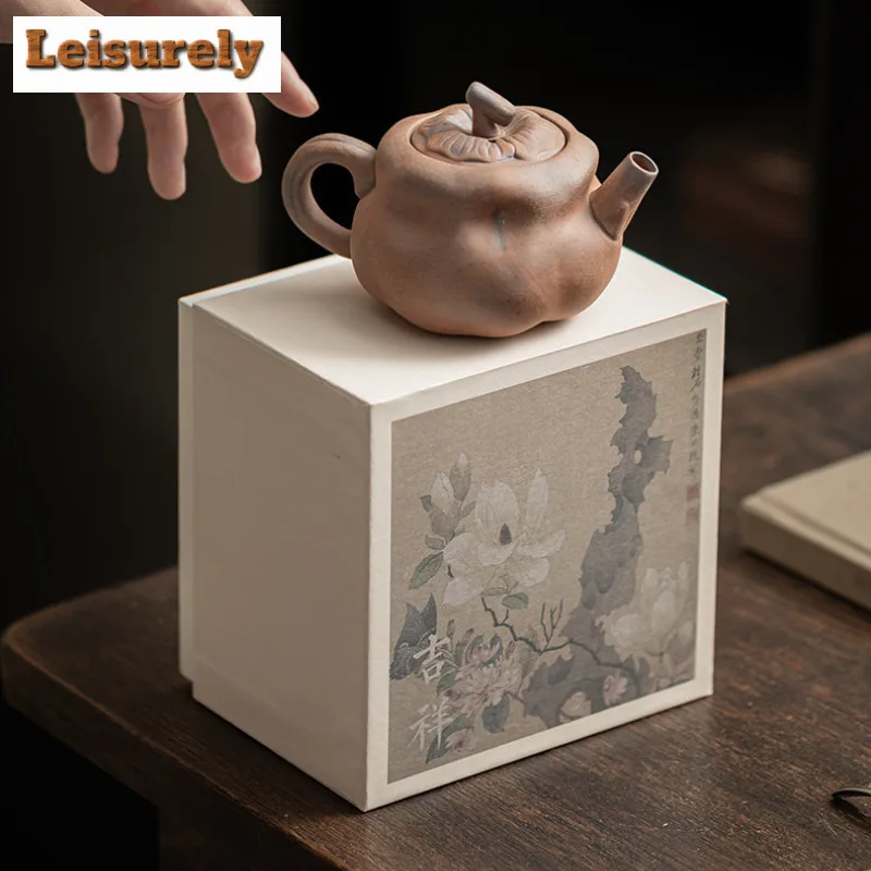 160ml Old Rock Mud Persimmon-shaped Teapot Antique Tea Infuser Pot Tea Making Kettle With Ball Hole Drinkware Decoration Craft