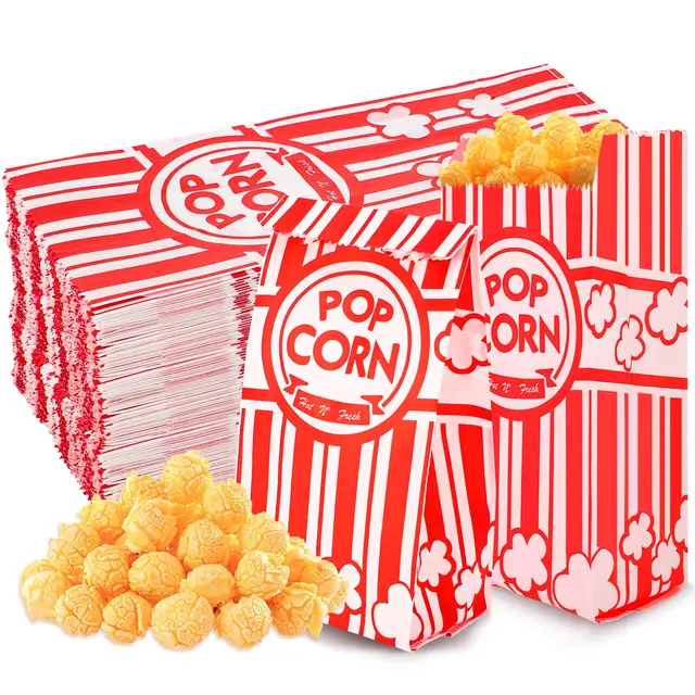 50/100pcs Popcorn Paper Bags Red And White Striped Snack Bags Popcorn Bags OilProof Paper Treats Bag For Party Picnic Home Movie 2