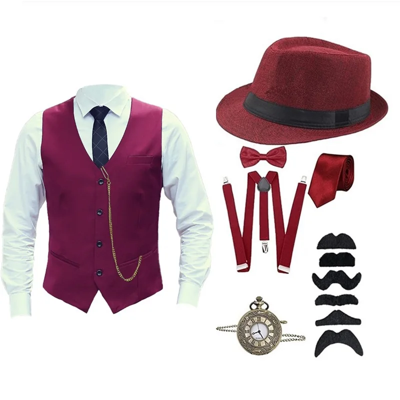 

Vintage Gothic Medieval Renaissance Cosplay Costume Menswear Ball Men's Shirt Vest Tie Hat Pocket Watch Set Plus Size 5XL 6XL