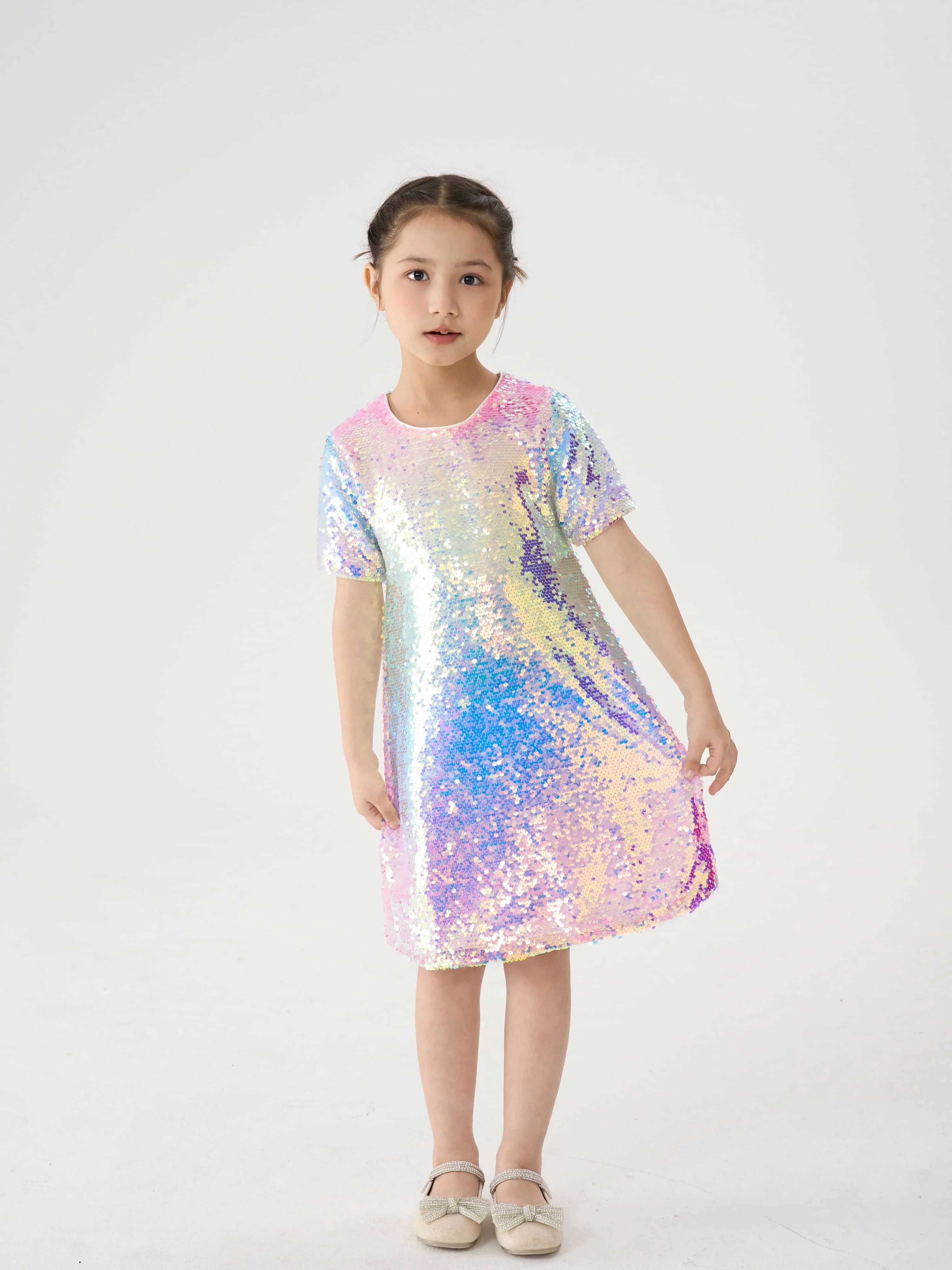 open lace back dress Pastel Rainbow Glitter Star Dress – The Poppy Sage Children's Boutique main image 0
