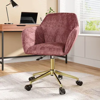 Velvet comfortable office chair upholstered swivel work chair bedroom backrest dressing stool armchair