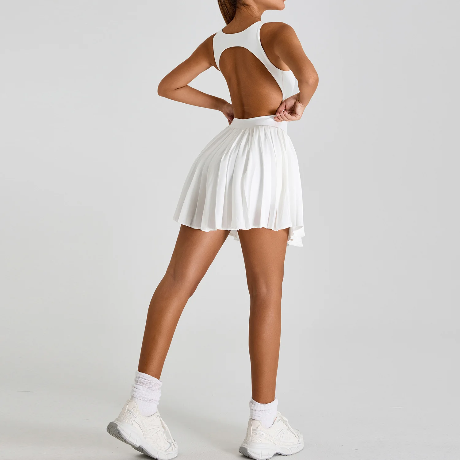 Women's Ultra Breathable Bare Back and Beauty Back Exercise Dress Anti Exposure Pleated Yoga Skirt Yoga