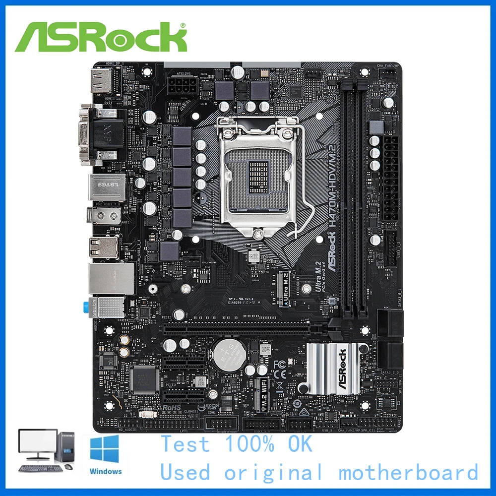 

H470 H470M-HDV Motherboard Used For ASRock H470M-HDV/M.2 Motherboard Socket LGA1200 DDR4 Desktop Mainboard support 10400 10700