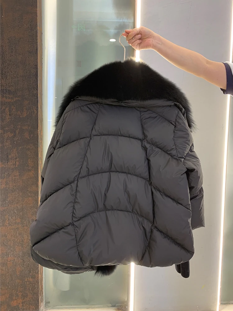 Female Large Fox Fur Collar Outerwear Thick Warm Fur Real Fur Coat Winter Jacket Women White Duck Down Jackets Hooded