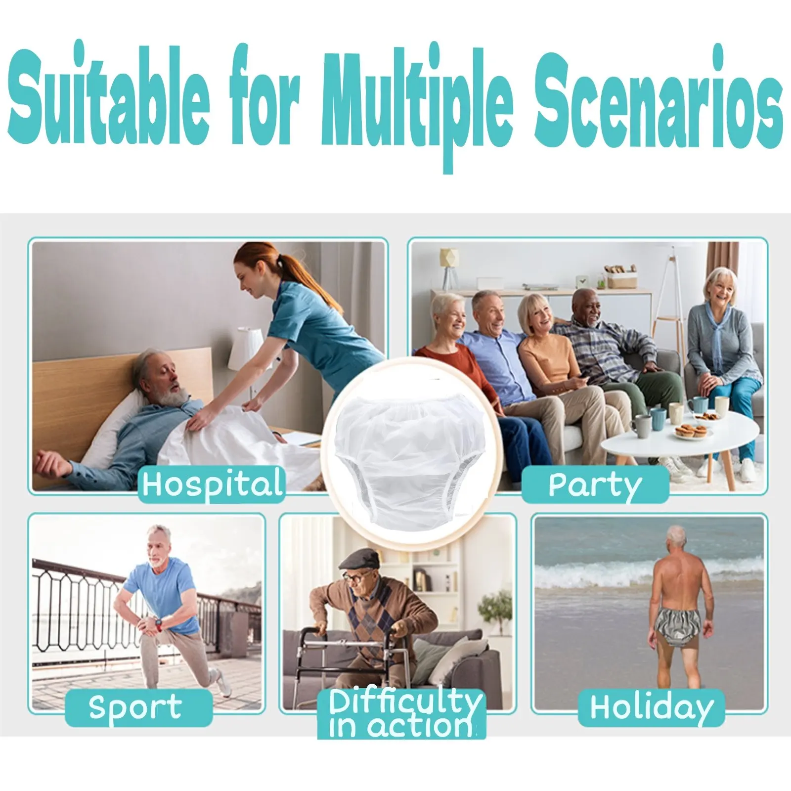 Reusable diapers Adult TPU Waterproof Incontinence Diaper Elastic Reusable Waterproof Plastic Diaper Pants for Elderly Disabled White Multi Size