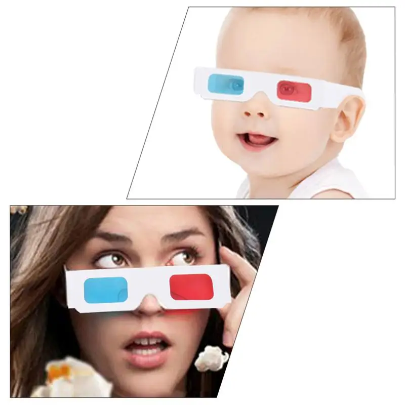 50pcs Universal Paper Anaglyph 3D Glasses Paper 3D Glasses View Anaglyph Red/Blue 3D Glass For Movie Video Card