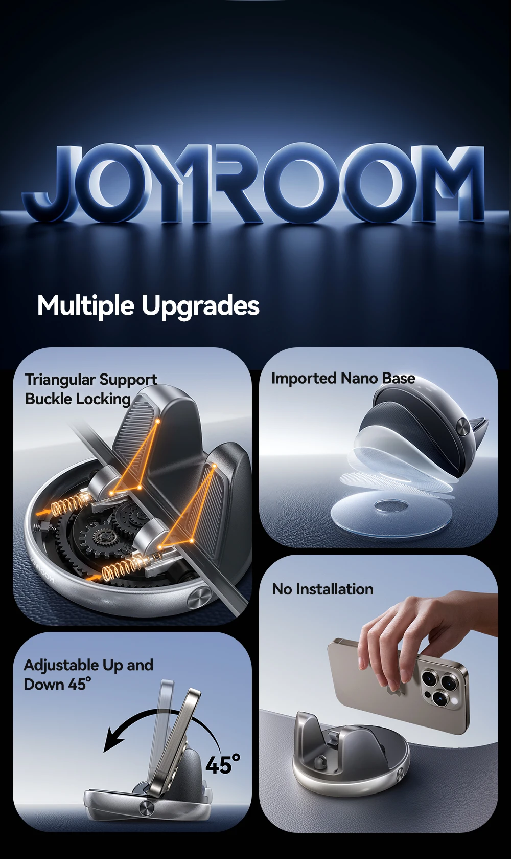 Joyroom Car Phone Holder One-Handed Operation Car Navigation Holder 360° Rotatio
