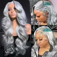 Perruque Lace Frontale en Cheveux Humains Gris Argenté Vietnamien, Ondulée, avec Dentelle HD 13x4, Couleur Blond Platine, Perruques Grises 2