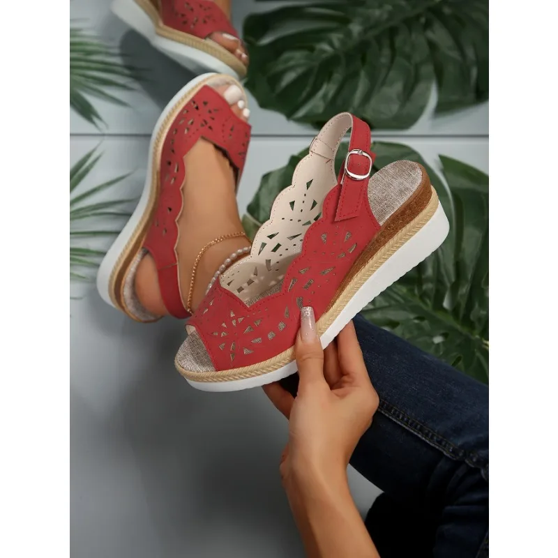 2024 New Women's Shoes Summer Retro Roman Sandals Women Pu Casual Wedge Sandals Slippers Women Platform Slippers Plus Size 43