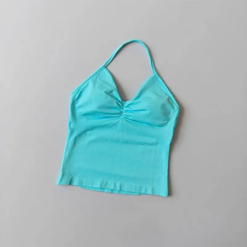Sexy Halter Neck Beautiful Back High Waist Peach Sports Bras Shorts Suit Pilates Gathering Yoga Vest Training Fitness Bra Sets - Image 11