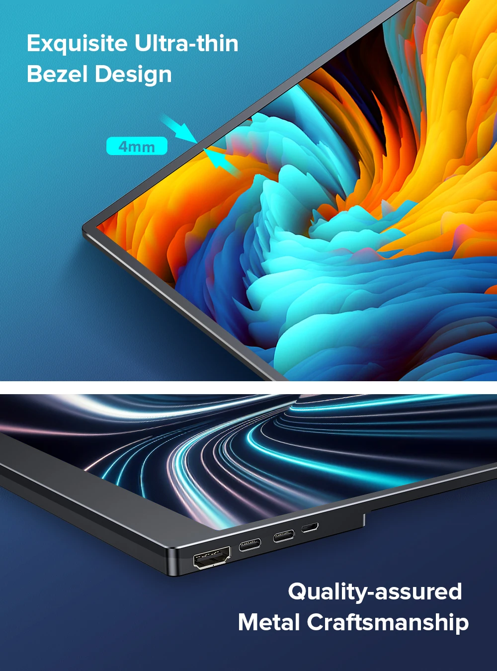 UPERFECT 휴대용 모니터 터치스크린 15.6인치 1080P IPS HDR 디스플레이 내장 5400mAh 배터리 HDMI USB Type-C가 포함된 눈 보호