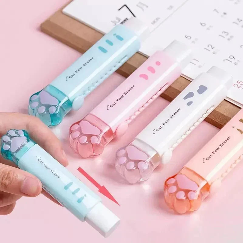 Gomma da cancellare con design retrattile push-pull, creativa forma di zampa di gatto, cancelleria specifica per studenti, gomma portatile - immagine 2
