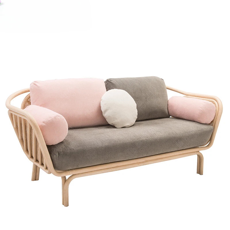 

Sofa leisure Japanese rattan sofa chair simple Nordic fabric three-person sofa
