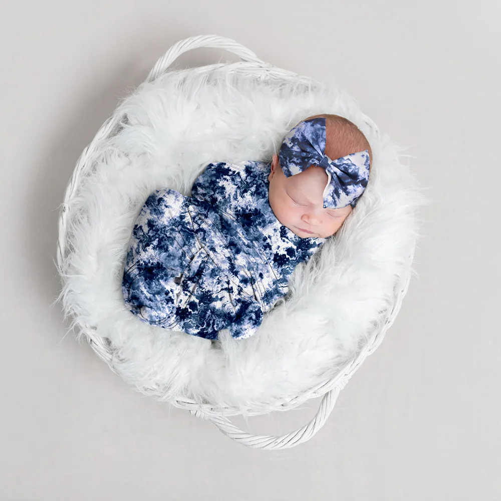 Lovely Stylish Gradient Color Newborn Photograph Printed Blanket and Headband Baby Shower Swaddle Baby Receiving Blanket