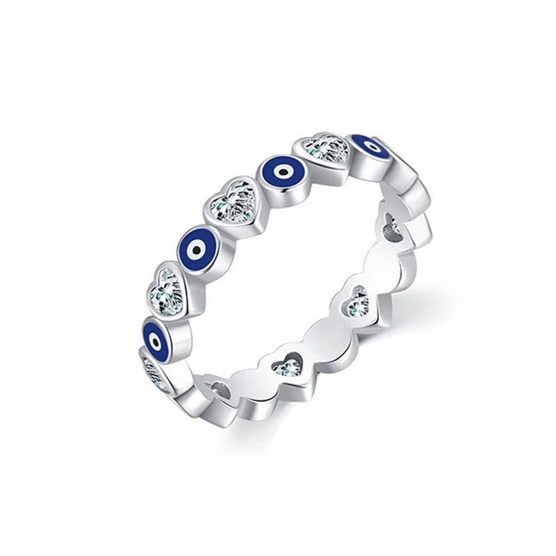 Finger Ring Opening Ring Zircon Crystal Ring Lucky Turkish Blue Evil Eye Zircon Open Rings for Women Vintage Colorful Enamel Love Heart Demon Eyes Party Jewelry