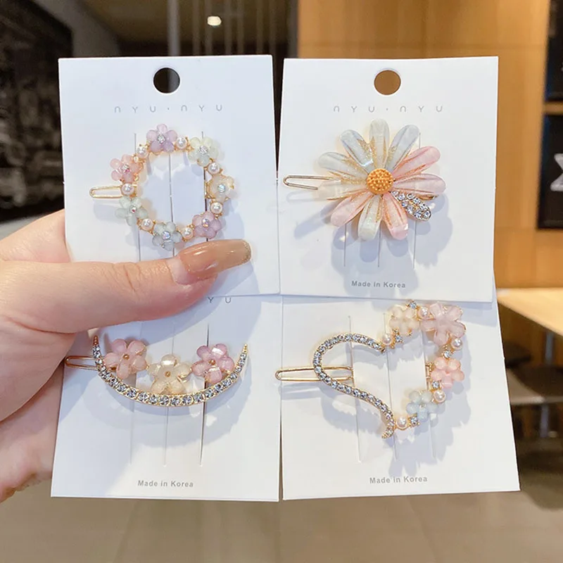 

1Pcs Women Girls Hair Accessories Fashion Floral Alloy Korean Style Barrette With Rhinestones Lady Headband Headdress Hairpins