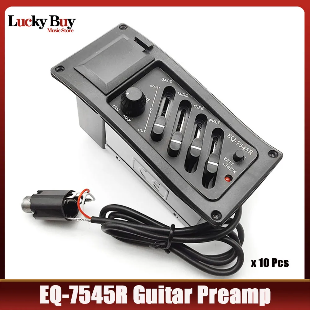

10 Pcs 4 Band Acoustic Guitar EQ-7545R Equalizer Acoustic Guitar Preamp Amplifier Piezo Pickup 6.5MM Output