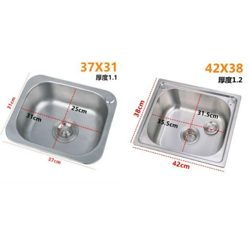 1.1MM Thickened Sinks 304 Stainless Steel Kitchen Sink Large Single Slot Set Vegetable Washing Basin Drain Pipe Above Counter