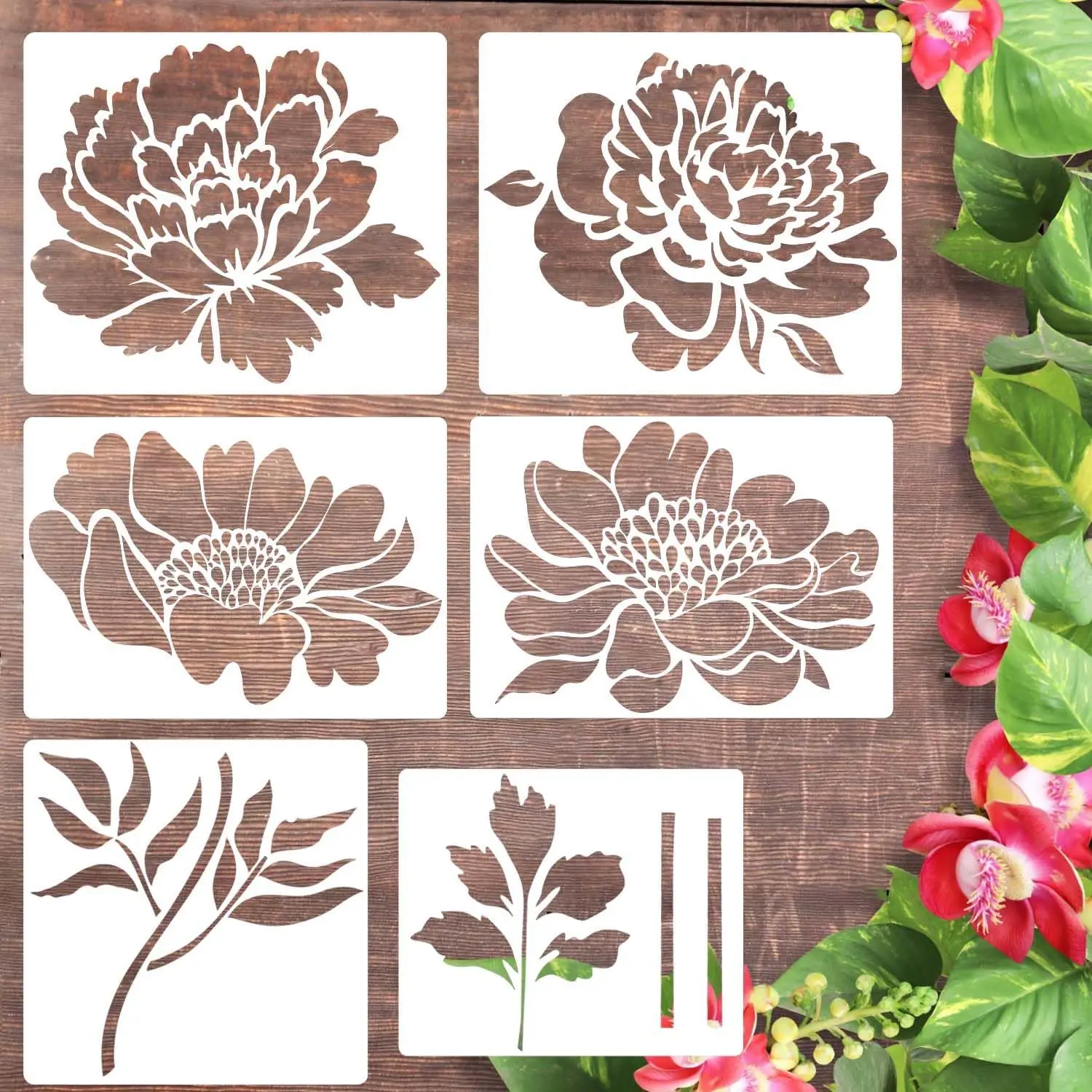 Garden Fence Large Flower Stencils Diy Decoration Painted Stickers Template Creative Diy Peony Layered Spray Painting Template