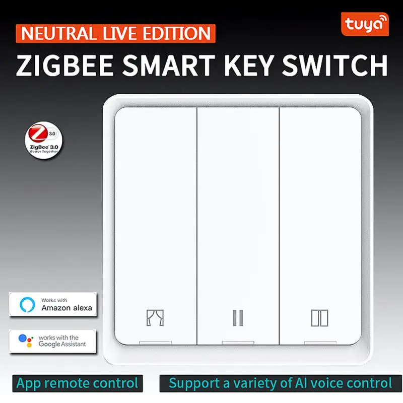 

Смарт-переключатель ZigBee 3,0 Tuya для штор, беспроводной пульт управления затвором, работает с Alexa Google Home