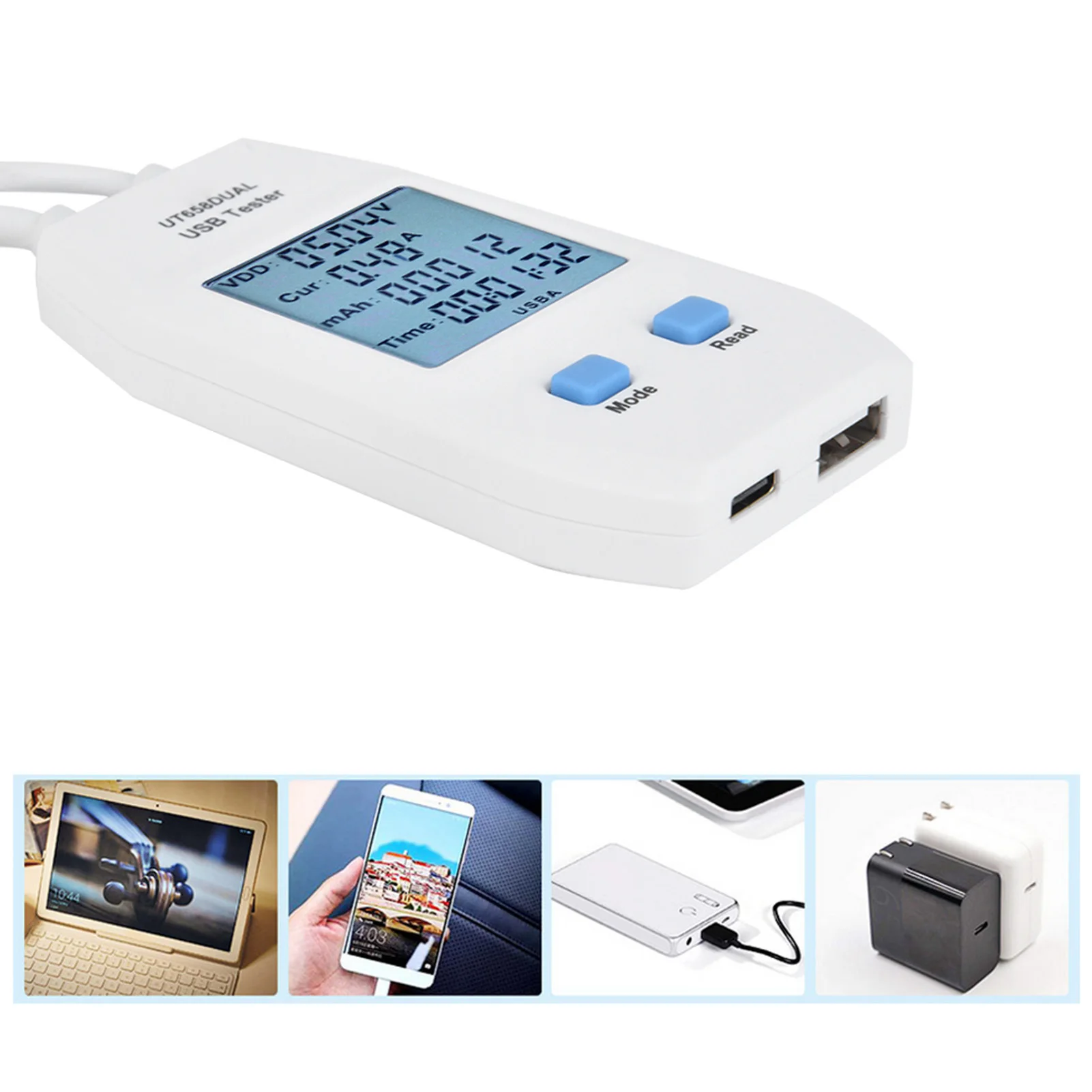 UNi T LCD USB Tester Detector Voltmeter Ammeter Digital Power Capacity Tester Meter(UT658 Dual)
