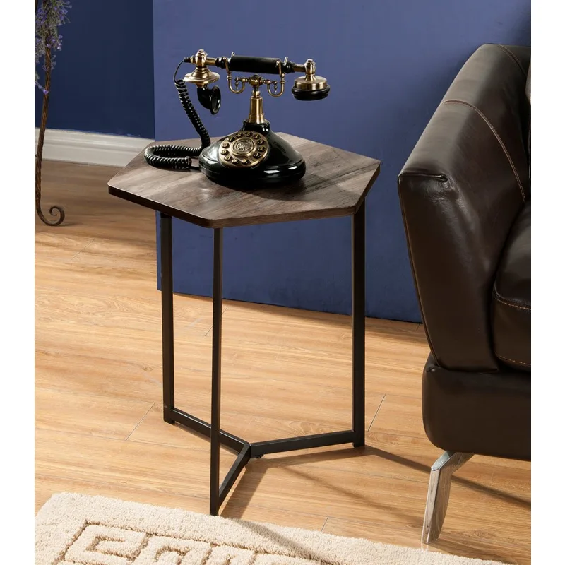 

Weathered Pine Finish Top Hexigon Side Table With Metal Base (Brown)