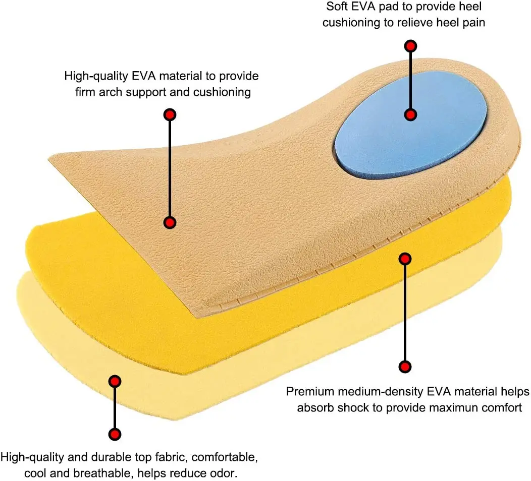 Valsole 3/4 Length Plantar Fasciitis Arch Support Shoe Inserts Insole Best Original Orthotics For Flat Feet Over Women And Men