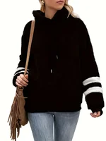 Plus Size 1XL-5XL Autumn Winter Women's Fashionable Long Sleeved Solid Color Pullover Women Casual with Drawstring Hoodie