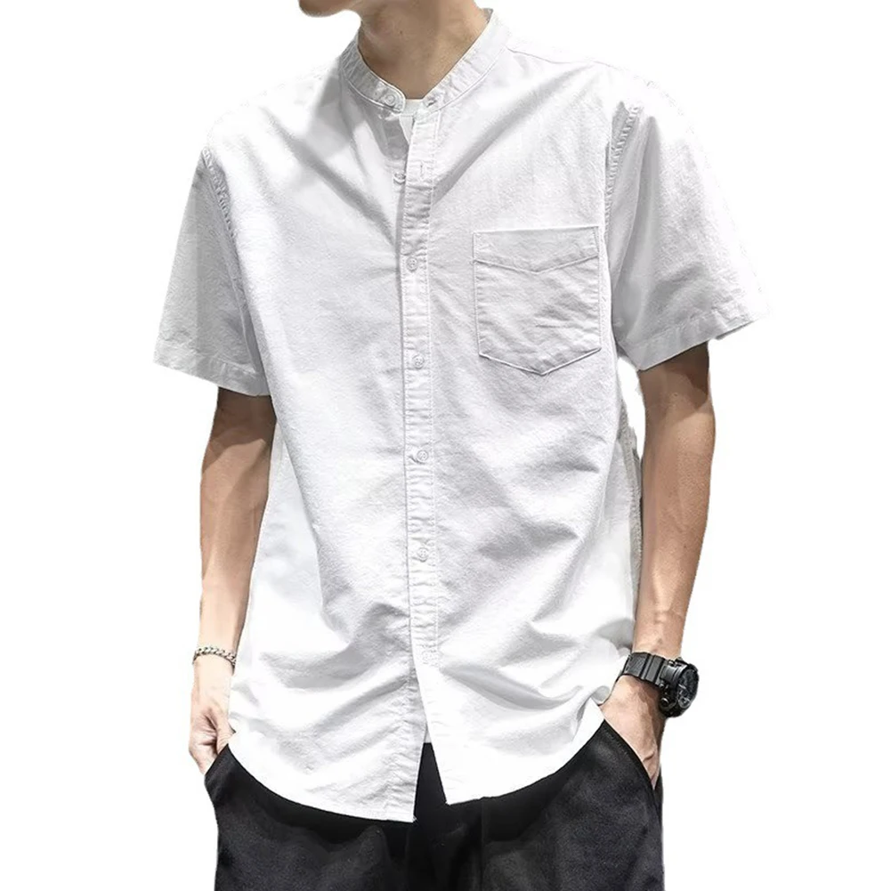 

Мужская рубашка Базовая Повседневная Свободная рубашка из полиэстера с отложным воротником и короткими рукавами легкая эластичная однотонная летняя новая стильная