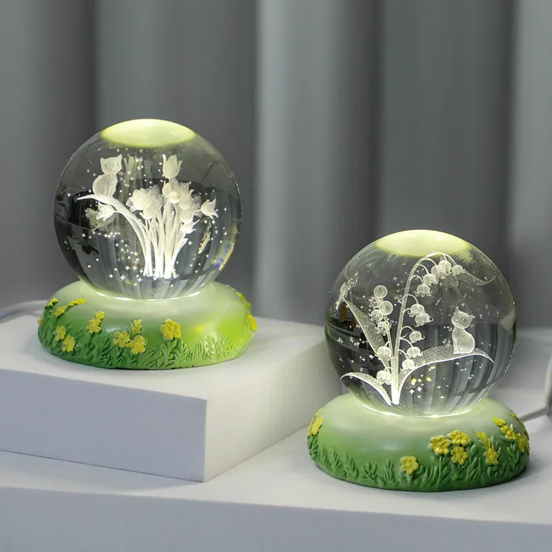 

3d Хрустальный шар с гвоздикой, поделки из смолы, ночник, рождественский подарок, офисный Настольный дисплей, аксессуары для украшения дома и декора