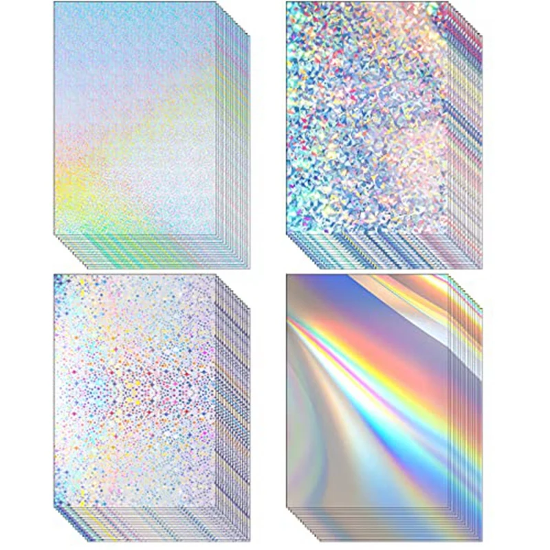 

100 PCS Metallic Holographic Card Stock Shiny Iridescent Mirror Paper Sheets A4 Size Mixed Color Paper