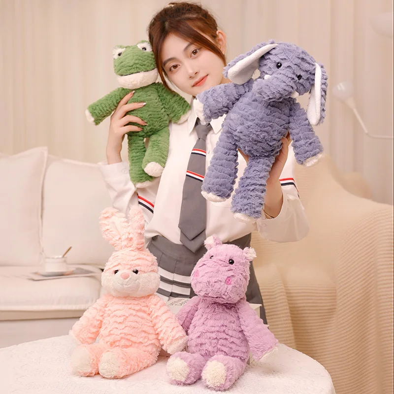 

1PC 35CM Long Hair Animal Plush Toy Stuffed Soft Material Creative Rabbit Hippo Elephant Frog Company Doll Gift For Kids