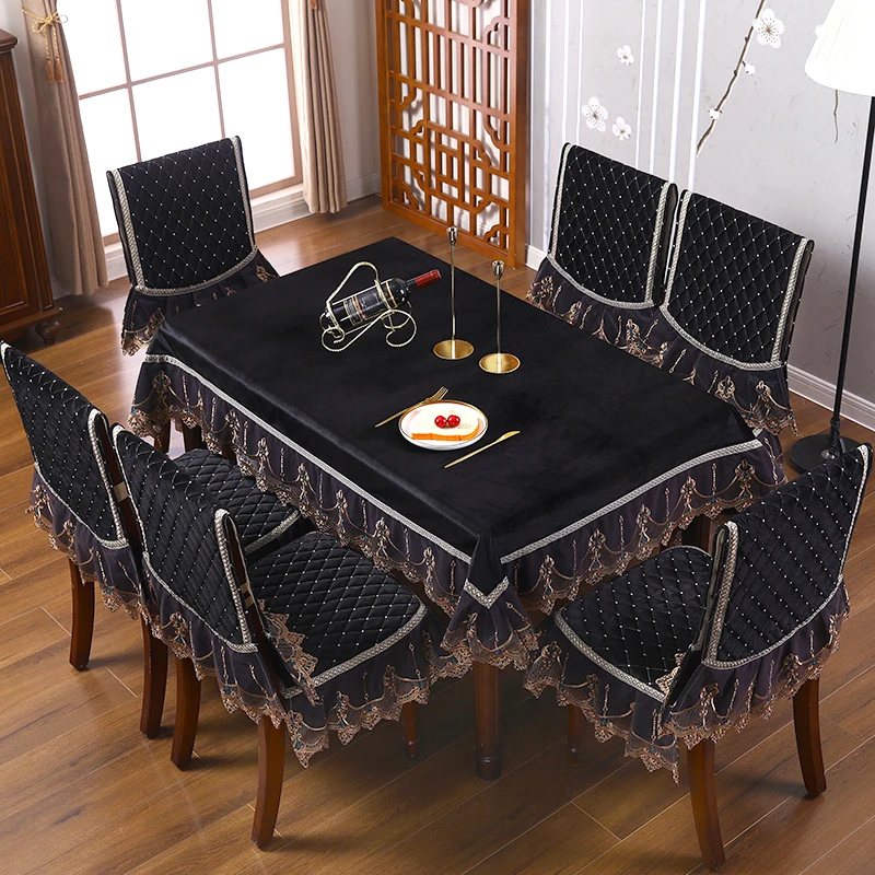 1 Piece Chair Cover Luxury Embroidery Velvet Tablecloth Dining Chair Cushion  Living Room Decor Coffee Square Round Table Cloth