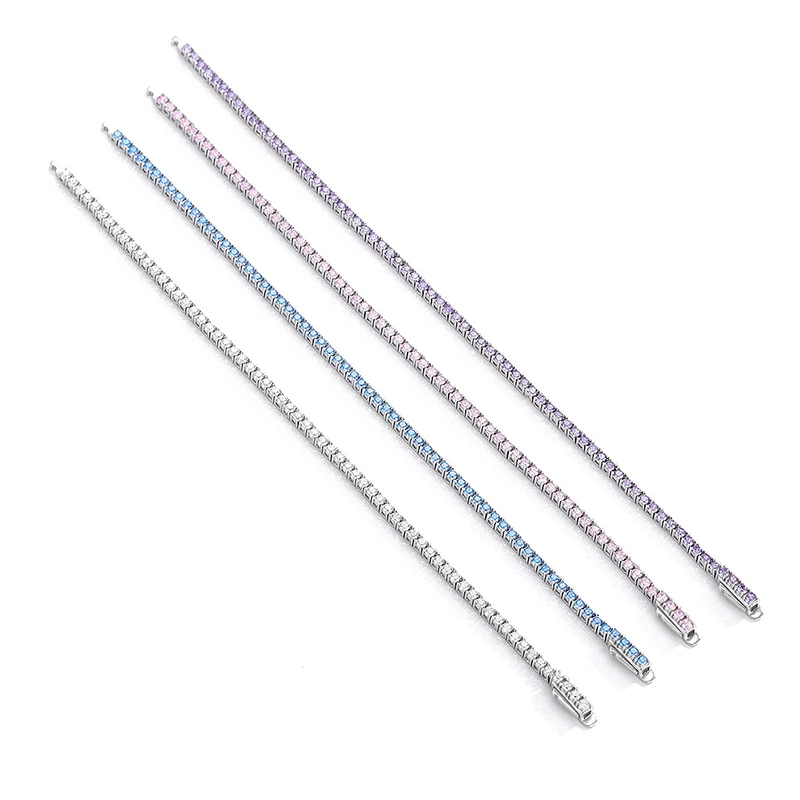 EWYA 풀 2mm 바이올렛 핑크 블루 화이트 5A 지르콘 테니스 팔찌 (여성용) S 고탄소 올 컬러 젬스톤 팔찌