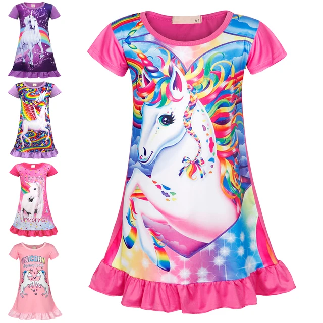 Ночная сорочка с единорогом Jurebecia, ночная рубашка с длинным рукавом для девочек, ночная рубашка, платье для детей, одежда для сна для девочек, ночная рубашка 1