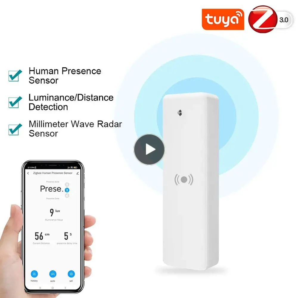 

Zigbee Human Presence Sensor Smart Home Tuya App Presence Detector MmWave Radar Distance PIR Motion Sensor For Lighting Lamp