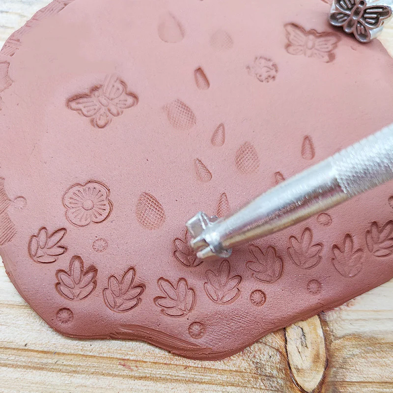 Pottery Stamps Leather Tools Embossing Stainless Steel Flowers Punch DIY Ceramic Manual Stamp Printing Mold Set pottery tools,pottery sculpting tools