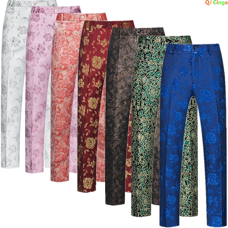 Men Pants Autumn Embroidery Suit Trousers Fashion Casual Blue Red White Green Big Size M-5XL 6XL