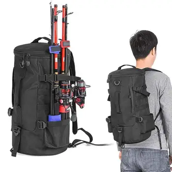 35-55L Fishing Tackle Backpack Large Capacity Polyester Fishing Rod Reel Bags Multifunctional Waterproof Fishing Gear Bag 2