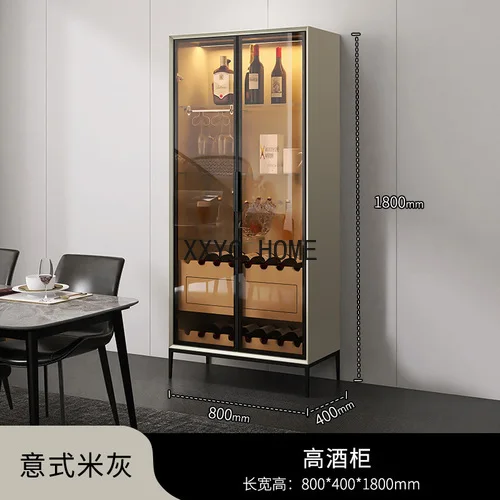 

Italian Minimalist Glass Door Wine Cabinet Paint Wall Display Cabinet Solid Wood Living Room Storage Tea Cabinet