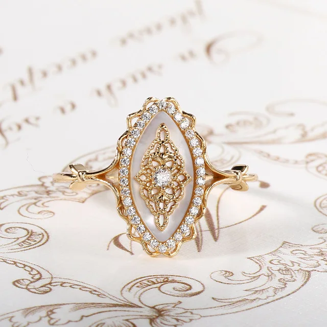 S925 Sterling Silver Jewellery Vintage Royal Court Ring For Women Natural Shell Luxury Gold Plated Fine Retro Jewelry Gift 1