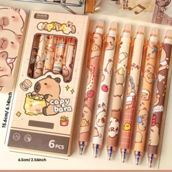 Set of 6 Charming Capybara Erasable Gel Pens | Smooth & Quick - Drying Blue Ink | Perfect (Orange)