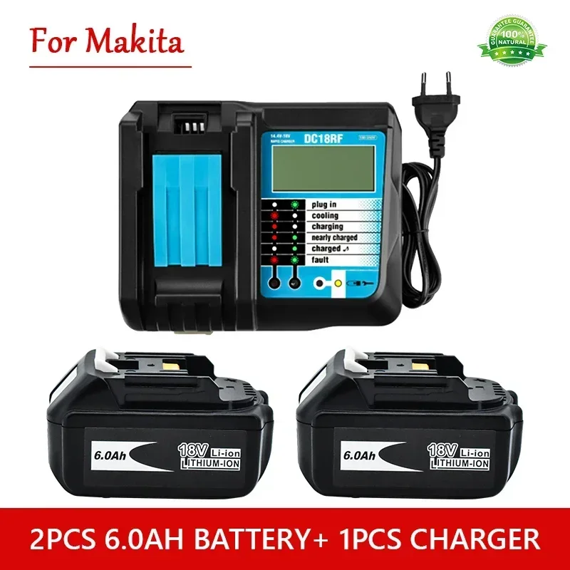 

18V6Ah Rechargeable Battery 6000mah Li-Ion Battery Replacement Power Battery for MAKITA BL1880 BL1860 BL1830battery+4A Charger