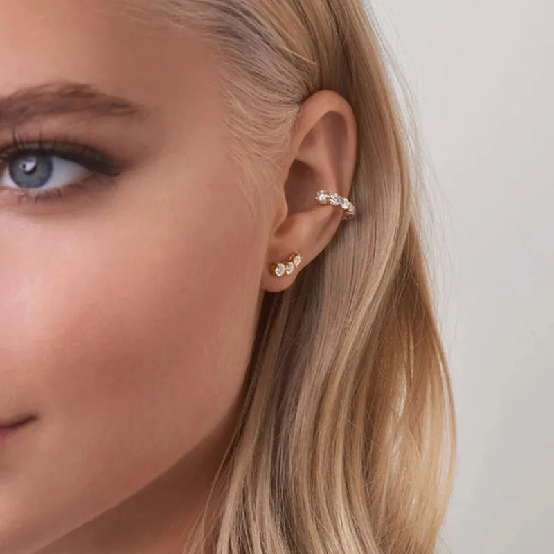 Fashion Geometric Cubic Zirconia Clip Earrings for Women New Ins Simple U-shaped Without Pierced Ears Jewelry RE2756 ear clip earrings clip earrings ear clip ear accessories