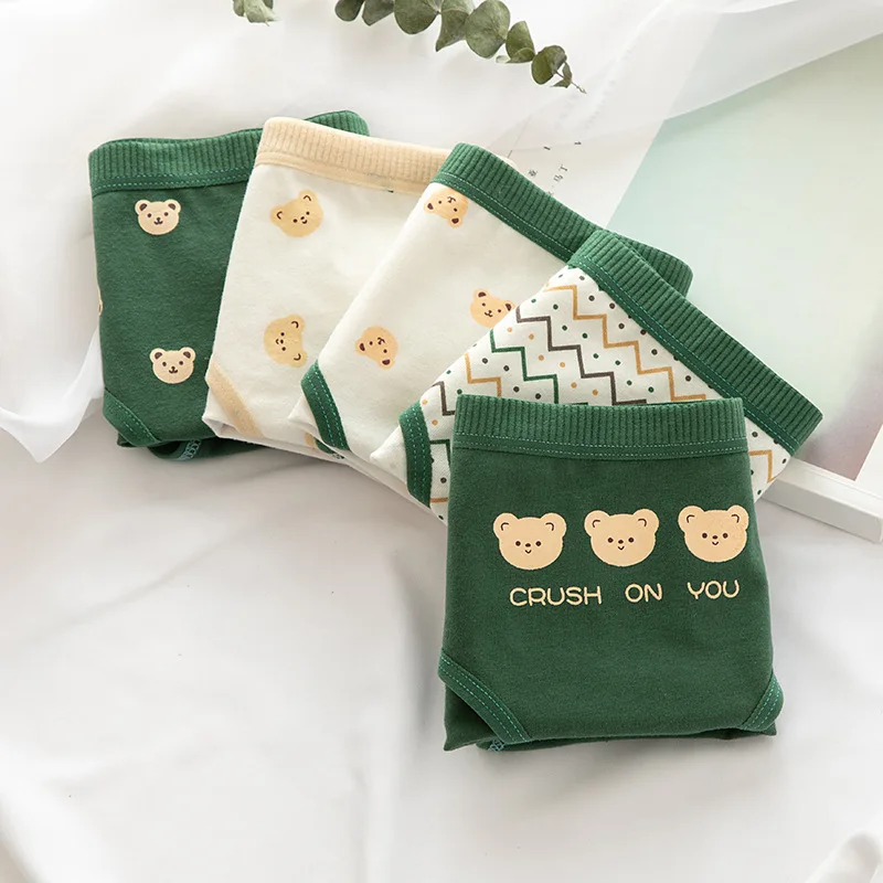 

Women's Underwear Cute Bear Print Girls Cotton Panties Lingerie Green Soft Comfortable Women's Underpants Breathable Female