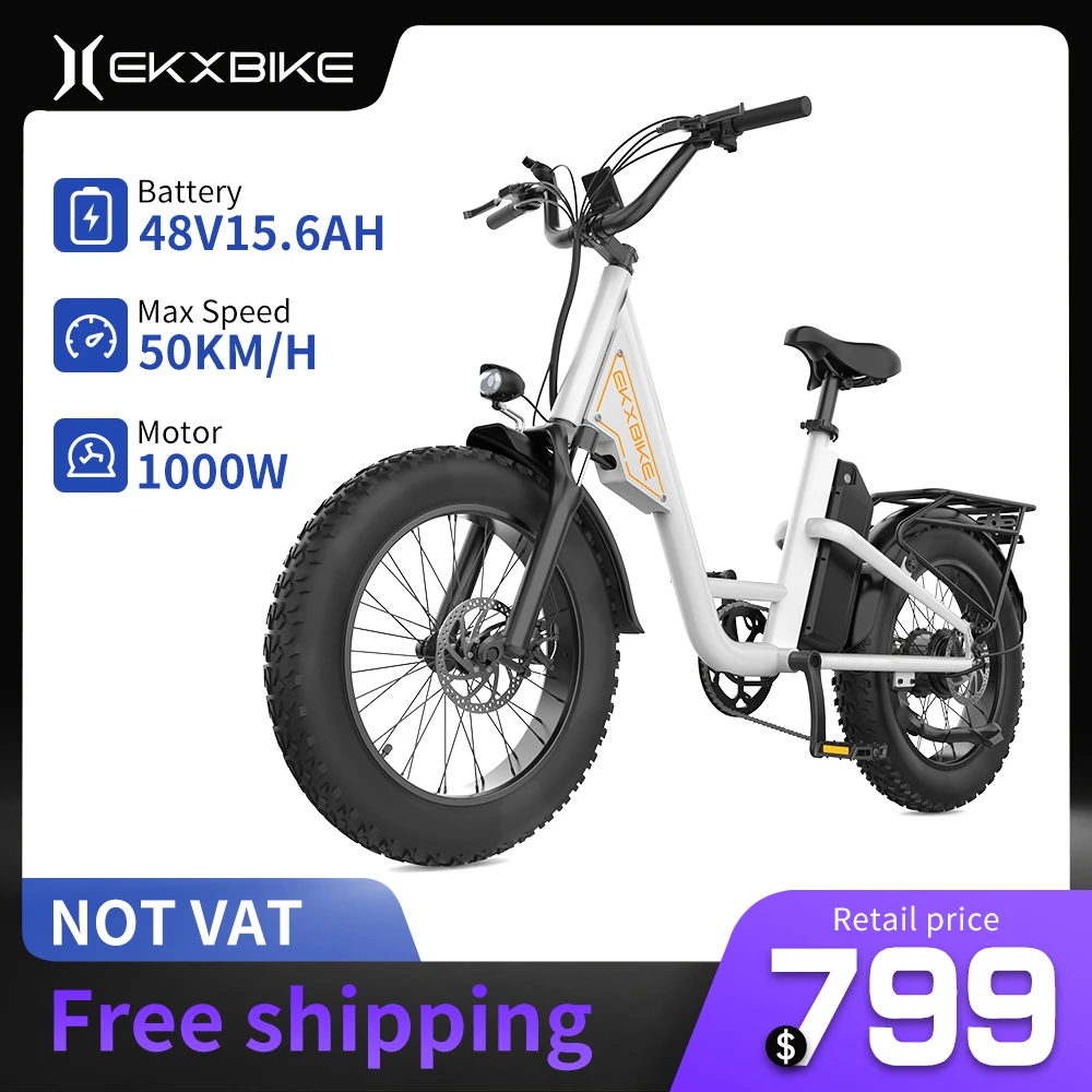 EKX L1 Adult Electric Bike 1000W Motor 1400W peak 34MPH 48V 15.6Ah Removable Battery With 20''4.0 Fat Tire 7 Speed Urban Ebike