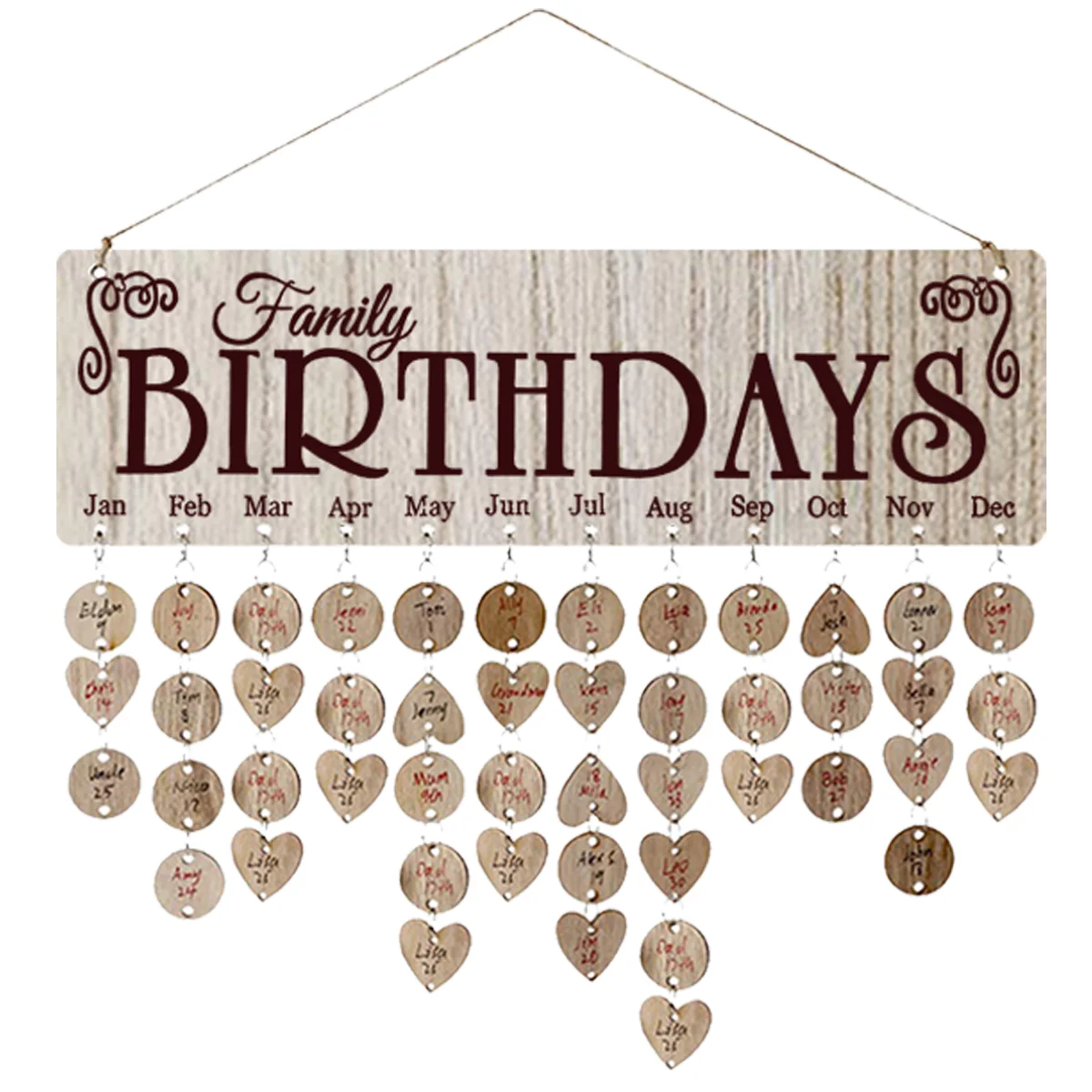 

Happy Birthday Gifts Reminder Board Wooden Hanging Wall-mounted Calendar for Home Deocr