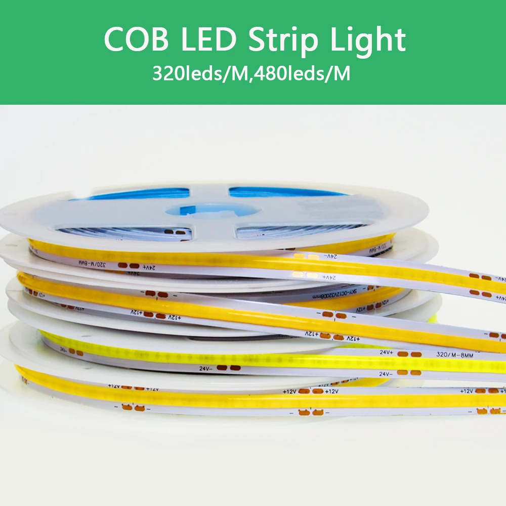 COB LED Strip Lights 12V24V Ultra Bright Flexible  Emitting Evenly Suitable for Ceiling Cabinets and Wardrobes