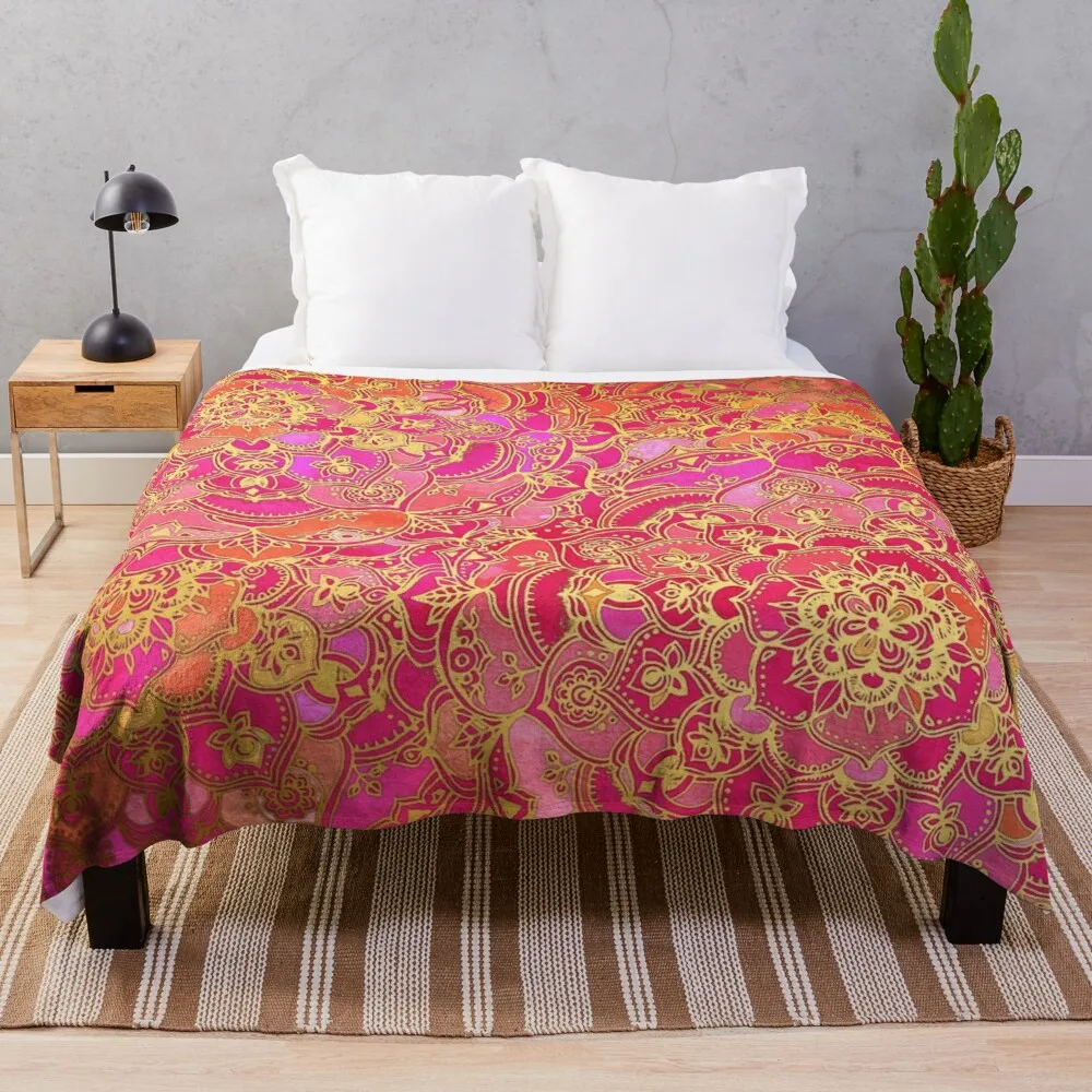 

Hot Pink and Gold Baroque Floral Pattern Throw Blanket blankets for sofa throw blanket for sofa thin Sofa blankets